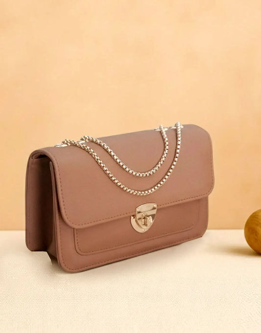 Trendy Twist Lock Closure Crossbody Bag - Brown