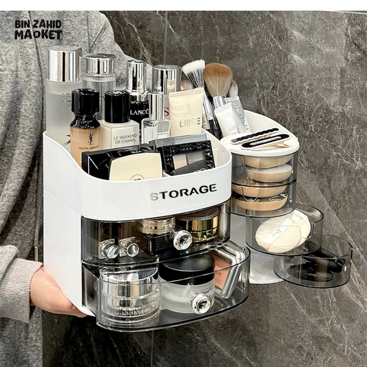MAKEUP ORGANIZER WITH DRAWER & BRUSH HOLDER VANITY STORAGE FOR SPONGES LIPSTICKS & COSMETICS