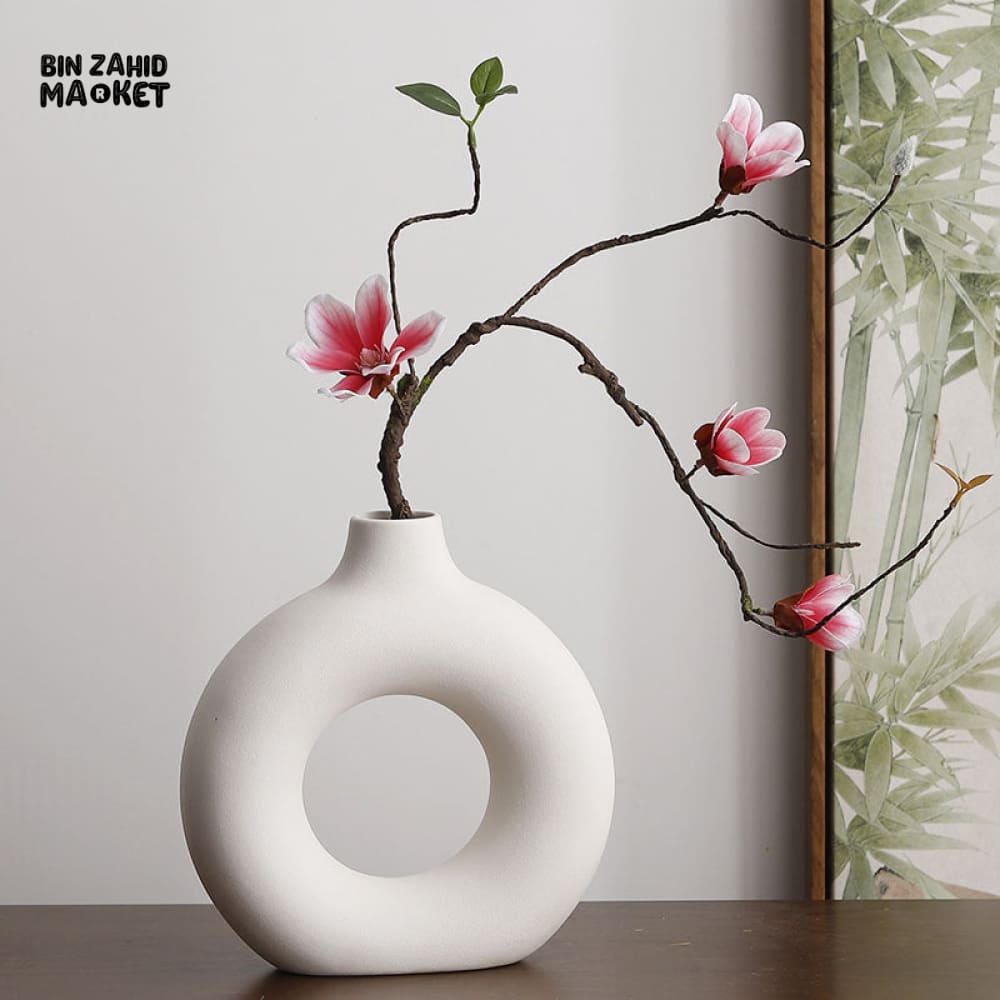 MODERN DONUT SHAPE PLASTIC DECOR VASE - WHITE