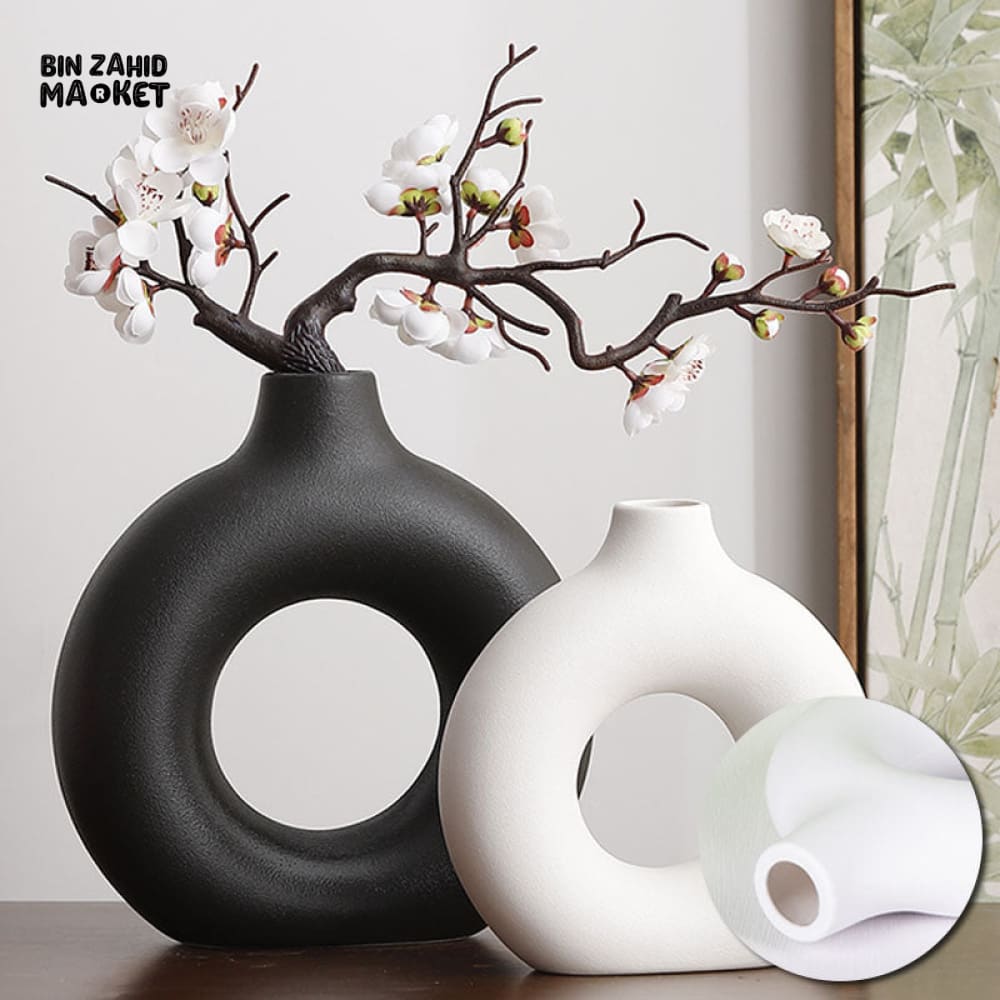 MODERN DONUT SHAPE PLASTIC DECOR VASE - WHITE