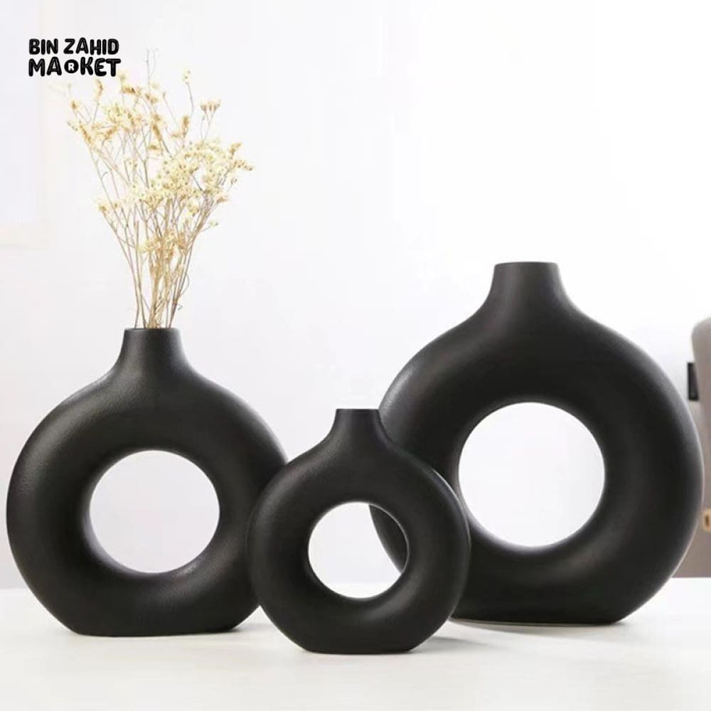 MODERN DONUT SHAPE PLASTIC DECOR VASE - WHITE