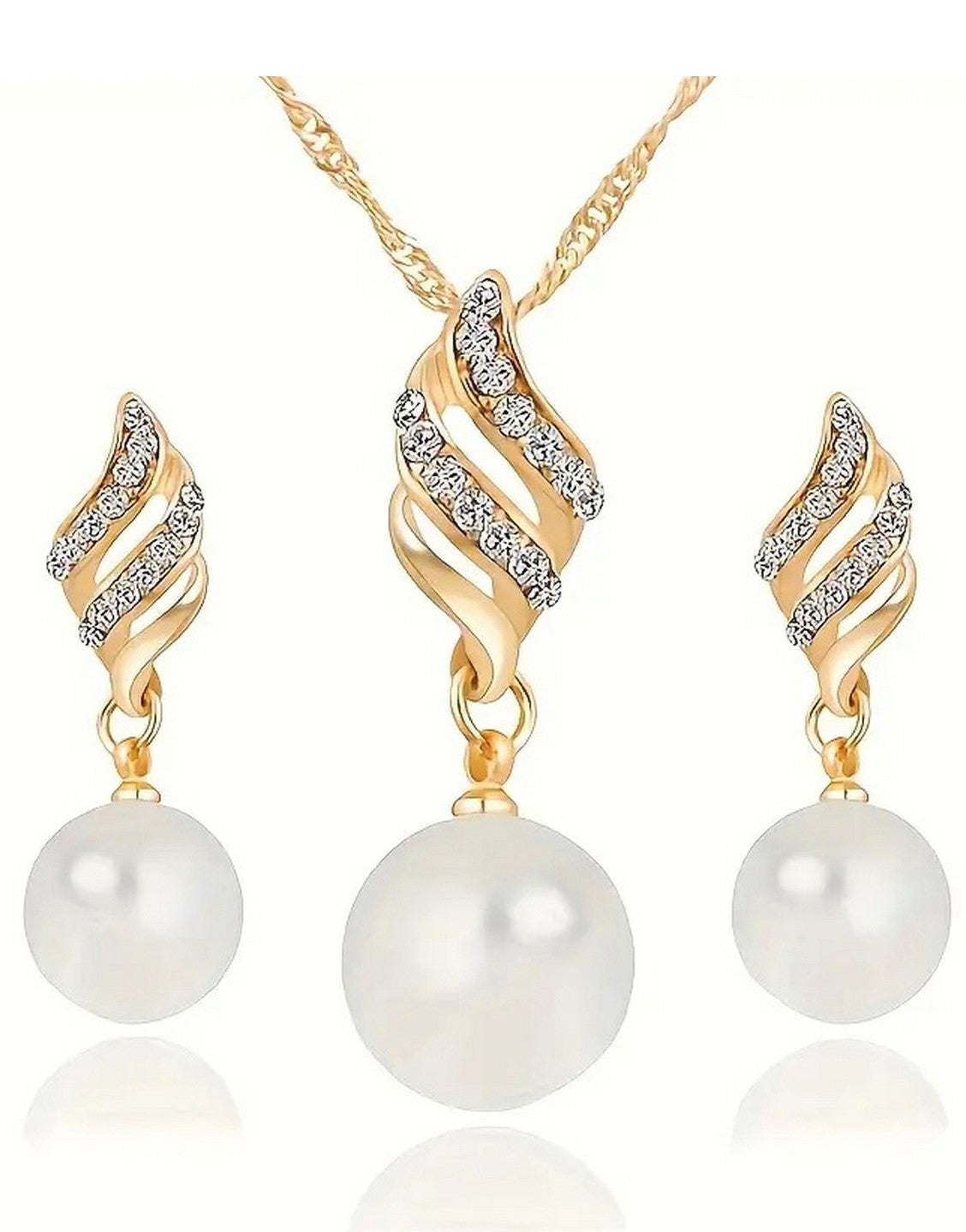 Elegant Spiral Pearl Golden Jewellery Set