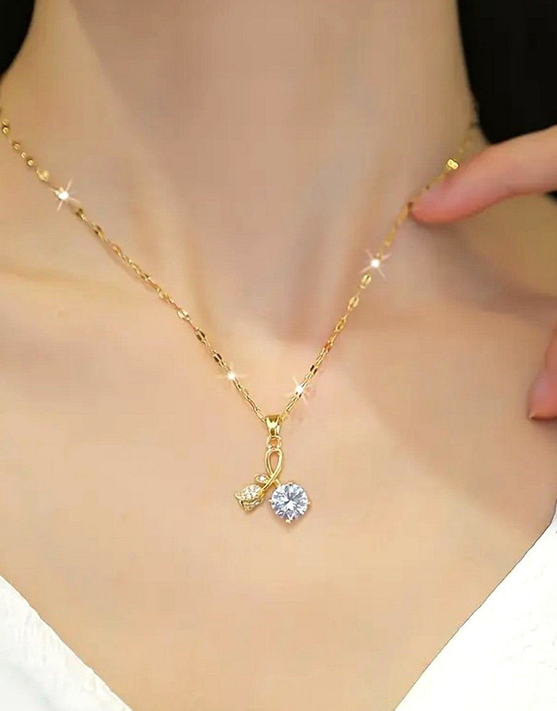 Romantic Rose and Cherry Blossom Pendant Necklace