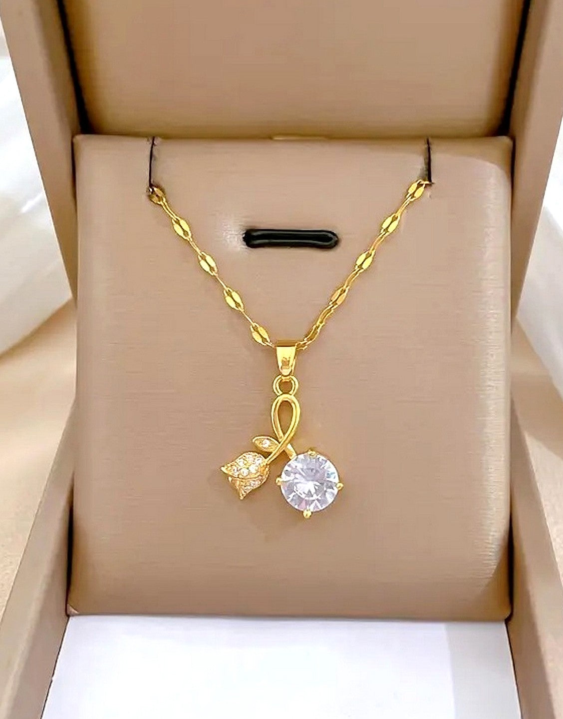 Romantic Rose and Cherry Blossom Pendant Necklace
