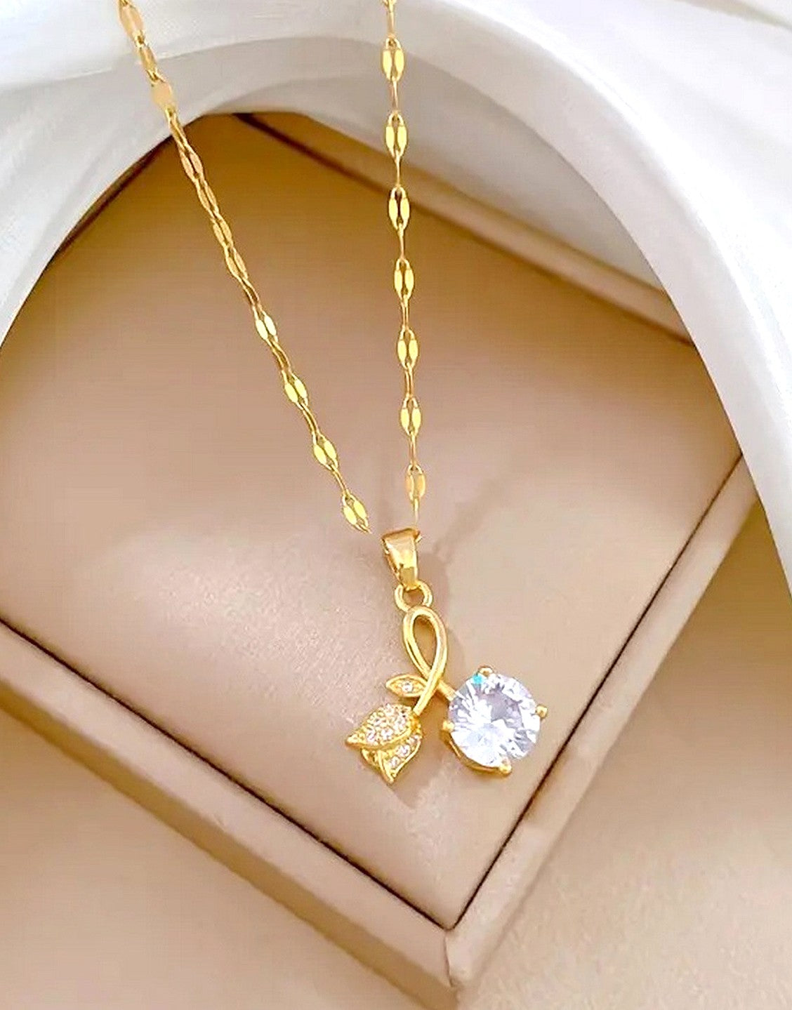 Romantic Rose and Cherry Blossom Pendant Necklace