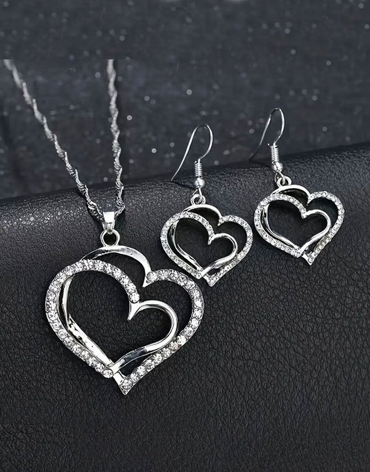 Elegant Sparkling Rhinestone Heart Shape Necklace Set