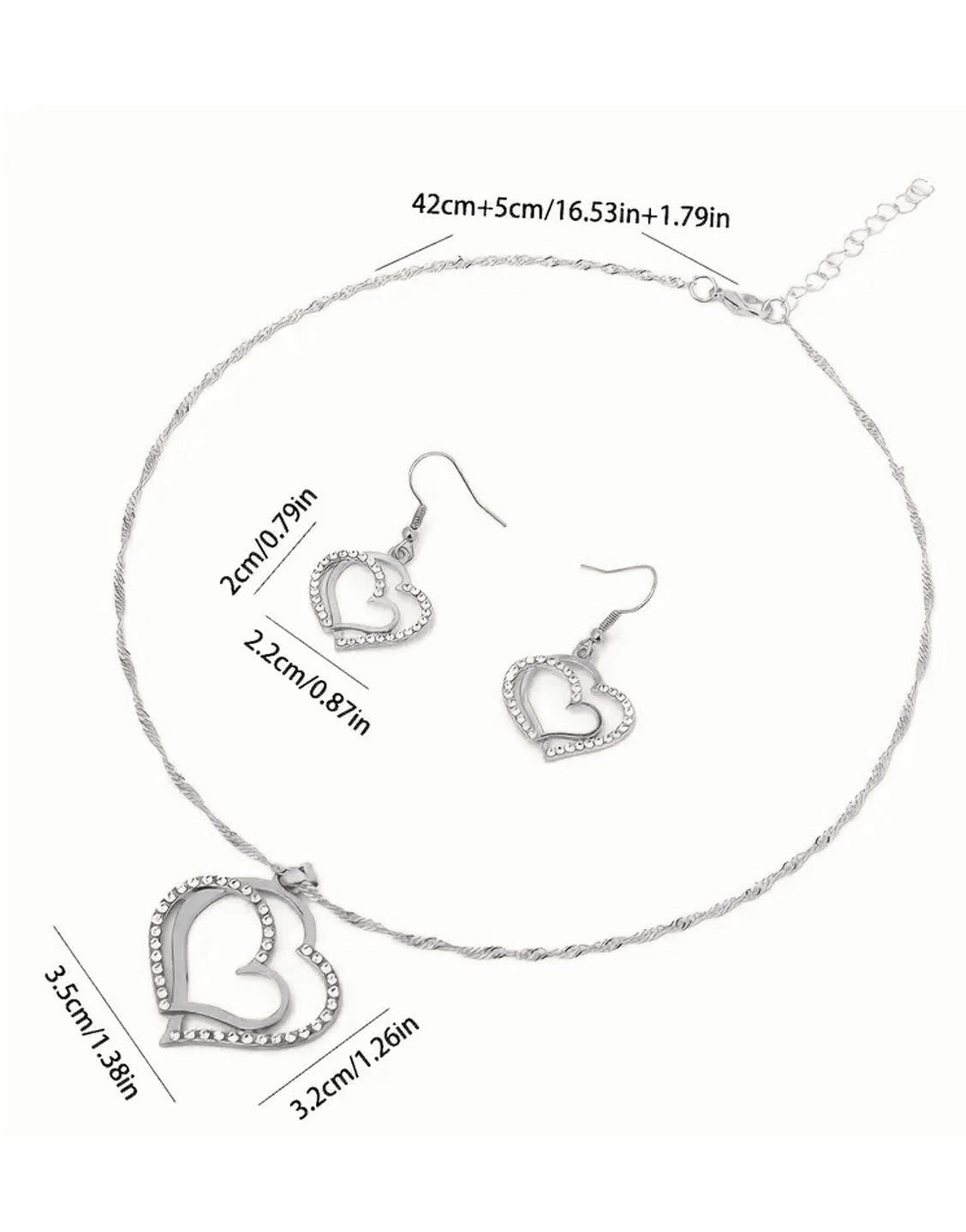 Elegant Sparkling Rhinestone Heart Shape Necklace Set
