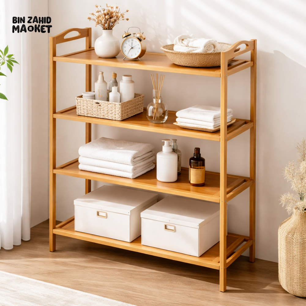 PREMIUM NATURAL BAMBOO STORAGE RACK – KITCHEN BATHROOM & LIVING ROOM